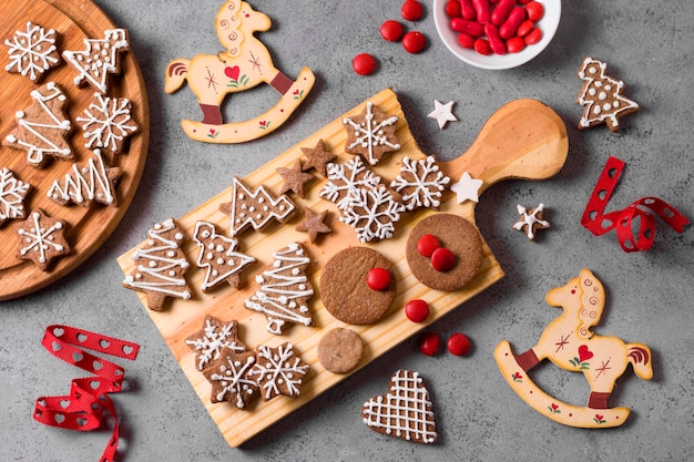 Top view of gingerbread cookies selection