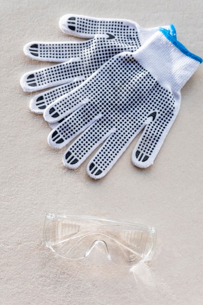 Top view gloves and safety glasses