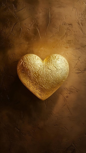 Top view of gold heart over bronze background