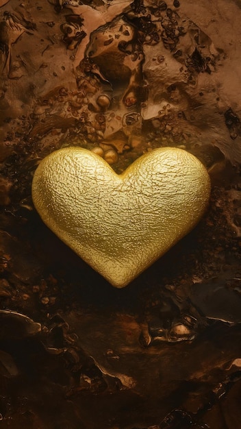 Top view of gold heart over bronze background