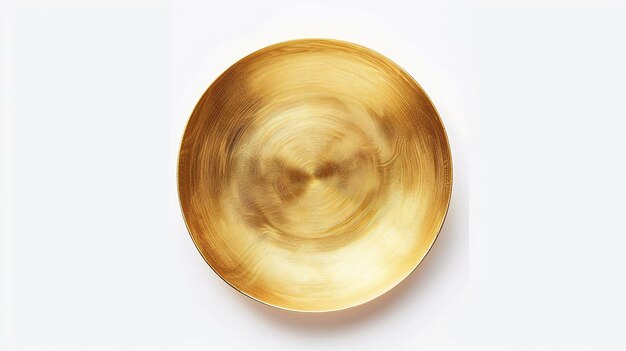 Photo top view of golden plate isolated on white background with clipping path empty gold generative ai