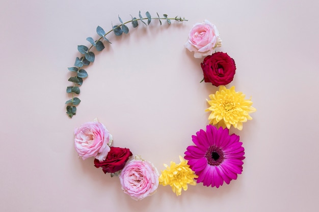 Top view of gorgeous flowers composition