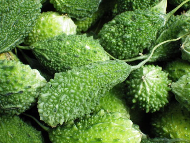 Top view of green bitter gourds