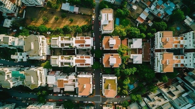 Top view of the green nature residential district