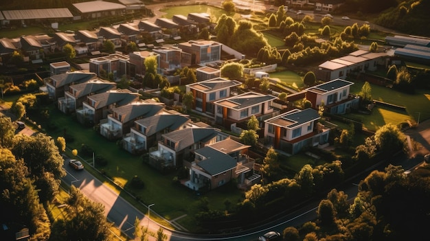 Top view of the green nature residential district