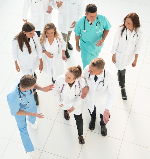 Top view group of doctors discussing work issues