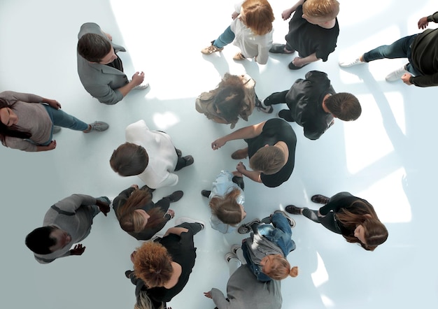 Top view groups of diverse young people moving towards each other