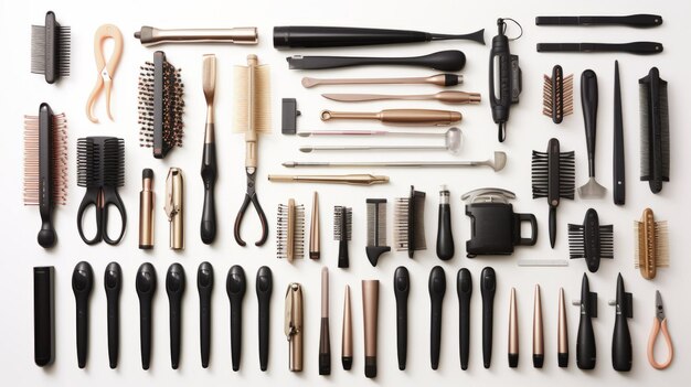 Photo top view of hairdresser tools on white background