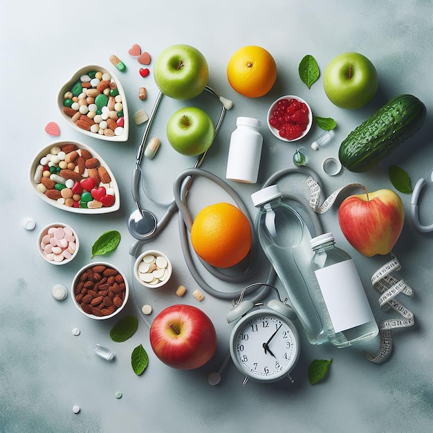 Top view health still life arrangement