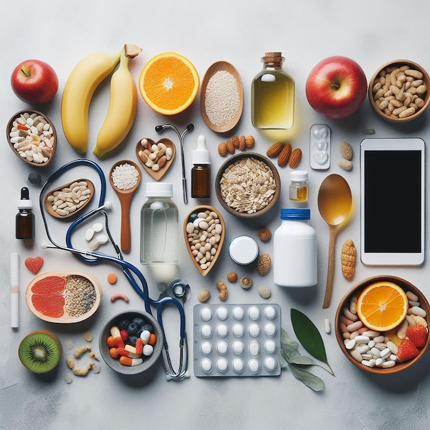 Top view health still life arrangement