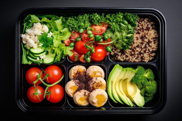 Top view healthy vegetable lunch with quinoa