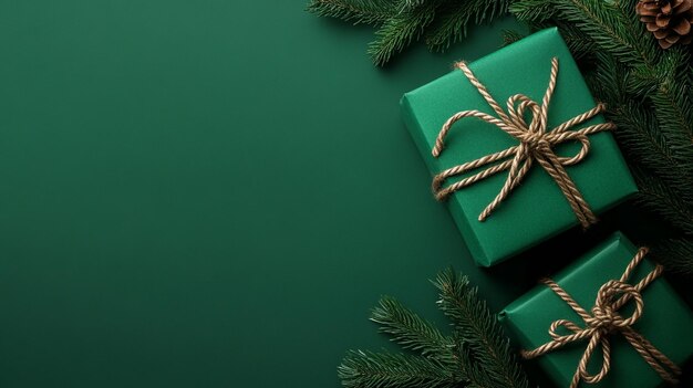 Photo top view of holiday gifts in green box