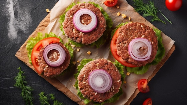 Top view of home made tasty burgers