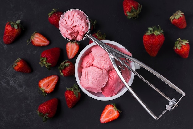 Top view homemade strawberry gelato