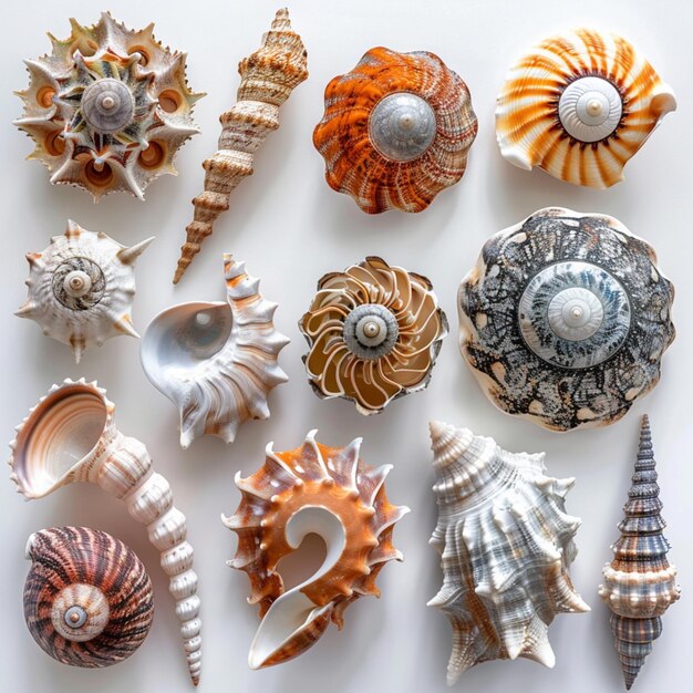 Photo top view image of assorted seashells