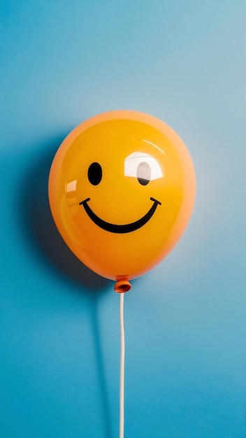 Photo top view image of balloon with happy face over blue background