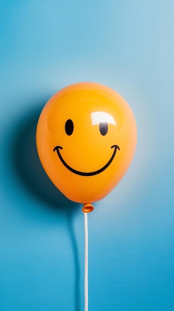 Photo top view image of balloon with happy face over blue background