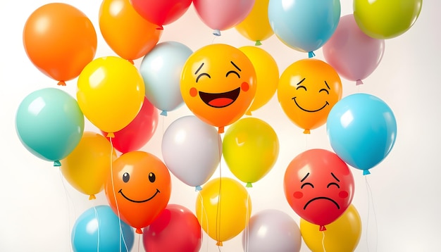 Top view image balloons with happy and sad face concept of happiness emotion and satisfaction