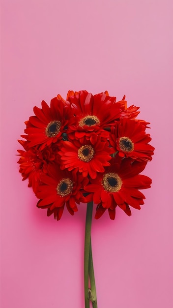 Top view image of red flower composition over pink background