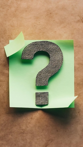 Top view image of sticky note and question mark over textured paper