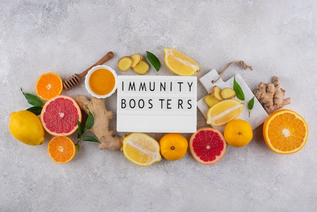 Top view of immunity boosting foods