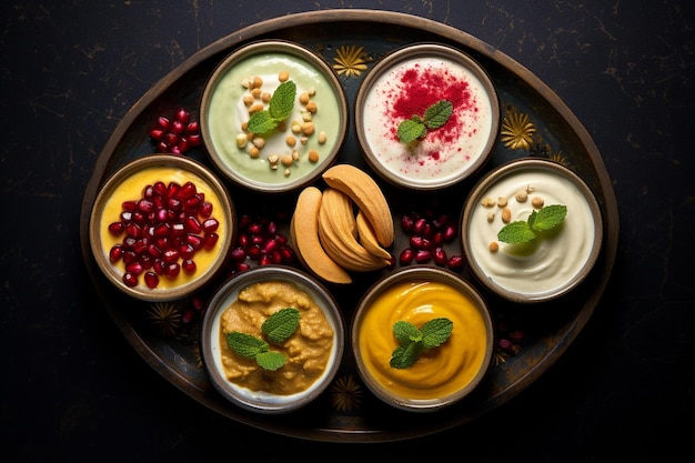 Top view indian dessert arrangement