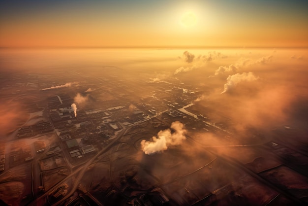 Top view industrial air pollution at sunset Generative AI