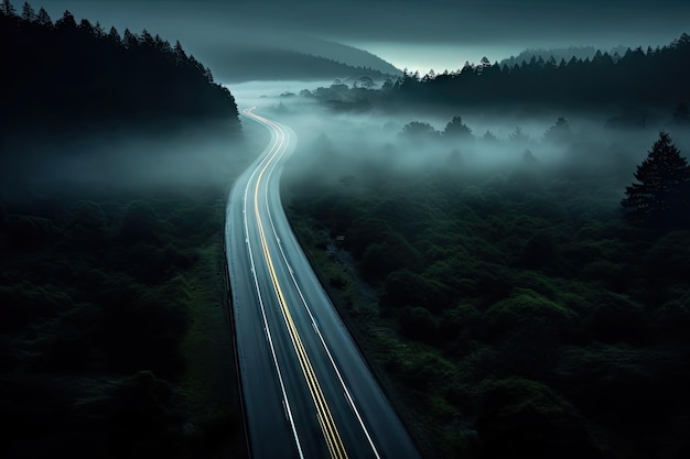 Top view of intersection in a prosperous city time lapse of car long shutter speed