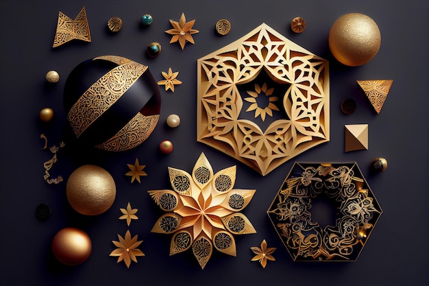 top view islamic ramadan kareem and new year decorative elements