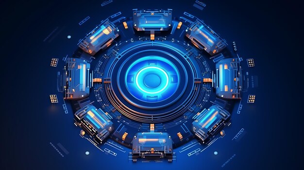 Top view isometric concept technology blue color blue background