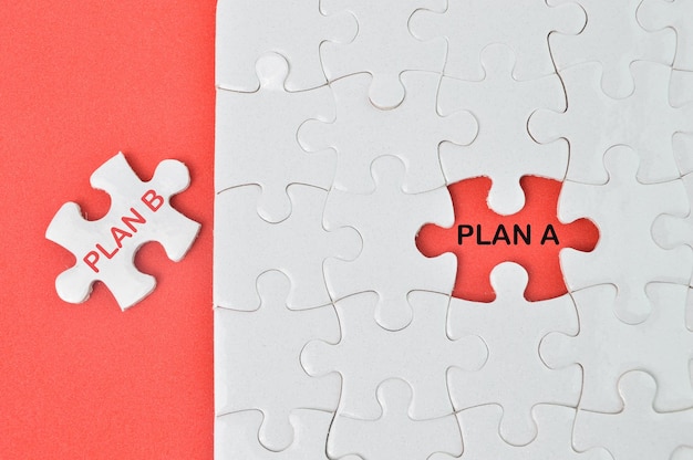 Top view of jigsaw puzzle with the word PLAN A and PLAN B Business concept