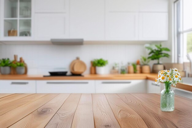 Top View Kitchen Background Wooden Counter with Light Interior for Modern Home and Food Display