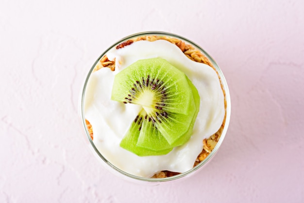 Top view kiwi dessert in glass