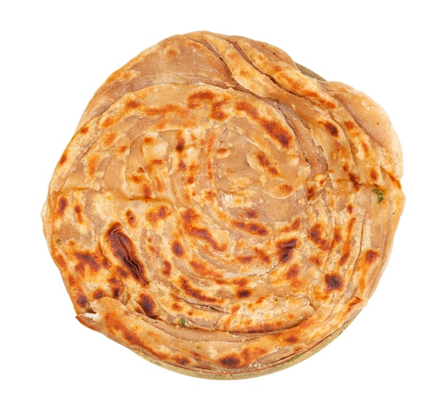 Top view of lachha paratha bread on plate isolated