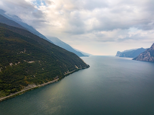 Top view of Lake Lago di Garda b alpine scenery. Italy.