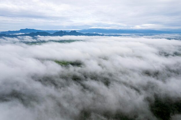 Top view Landscape of Morning Mist with Mountain Layer at north of Thailand