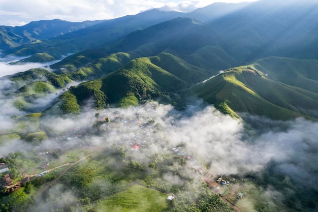 Top view Landscape of Morning Mist with Mountain Layer at Sapan nan thailand