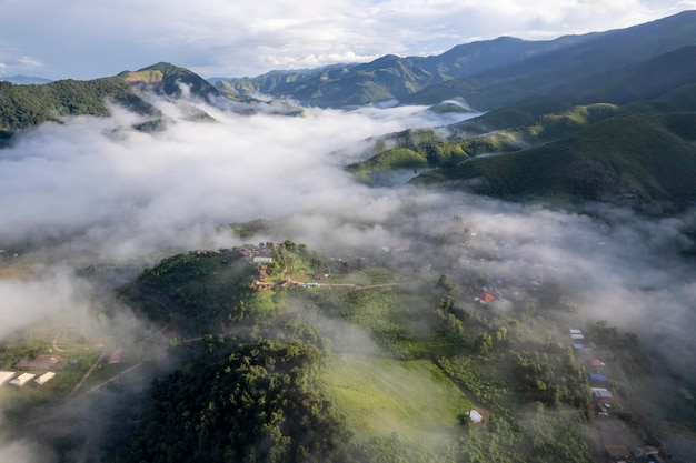 Top view Landscape of Morning Mist with Mountain Layer at Sapan nan thailand