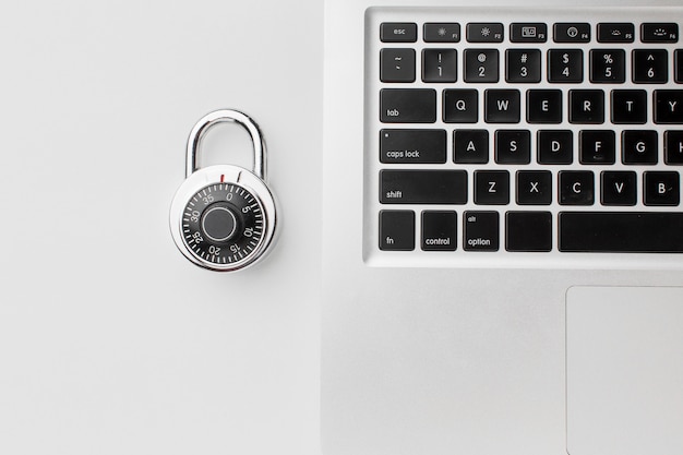 Top view of laptop with lock