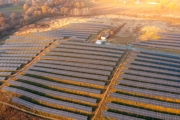 Top view of large solar cell plantations green energy solar energy autumn