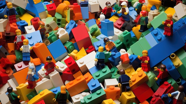 Top view of Lego group building blocks Lego is extremely popular worldwide with children and collec