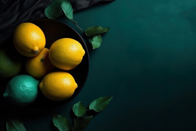 Top view of the lemon background on the table and copy space