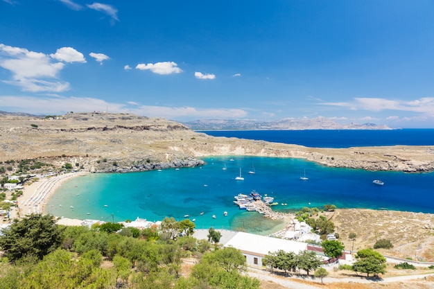 Top view of Lindos bay and the beach