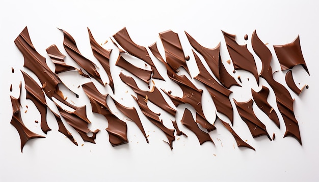 Photo top view line of chocolate shards on a white background