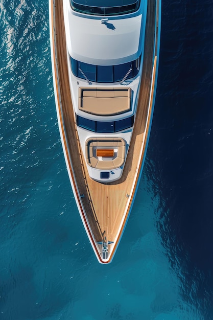 top view of a luxury modern yacht at sea