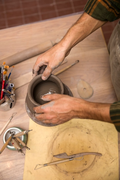 Top view at  making pottery