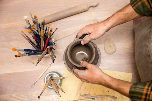 Top view at  making pottery