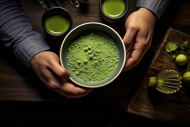 top view man with matcha tea tifu