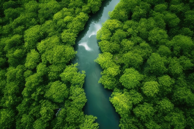 Top View Of Mangrove Forest Capturing Co For Carbon Neutrality