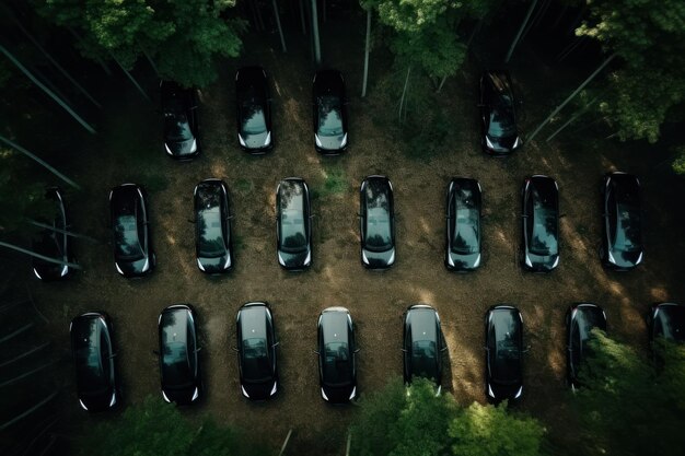 top view many ev car was abandoned in the forest